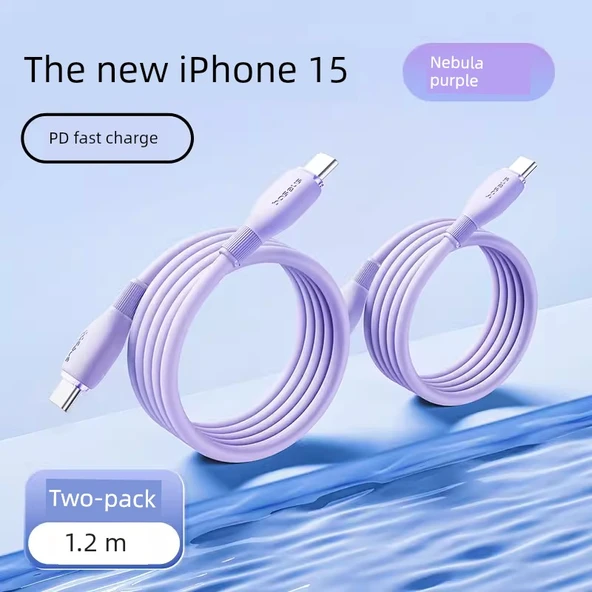 USB-C Lightning Kablosu - İki Adet Nebula Moru 1.2m Çift C Port iPhone 15