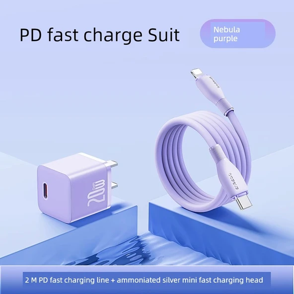 USB-C Lightning Kablosu - Nebula Moru 2.0m PD Hızlı Şarj + 20W Adaptör