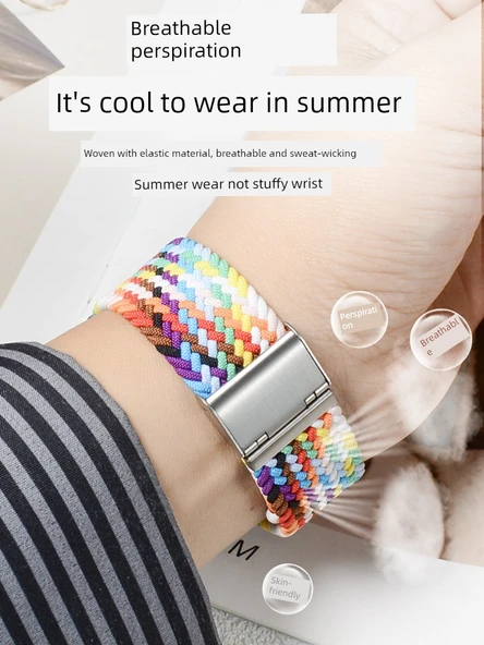Xiaomi Mi Band 8 Pro Uyumlu Elastik Örgü Kordon - W Desen Mavi Beyaz - 4