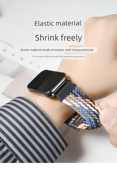 Xiaomi Mi Band 8 Pro Uyumlu Elastik Örgü Kordon - W Desen Mavi Beyaz - 7