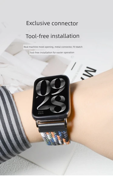 Xiaomi Mi Band 8 Pro Uyumlu Elastik Örgü Kordon - W Desen Mavi Beyaz - 9