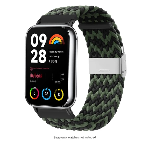 Xiaomi Mi Band 8 Pro Uyumlu Elastik Örgü Kordon - W Desen Siyah Yeşil