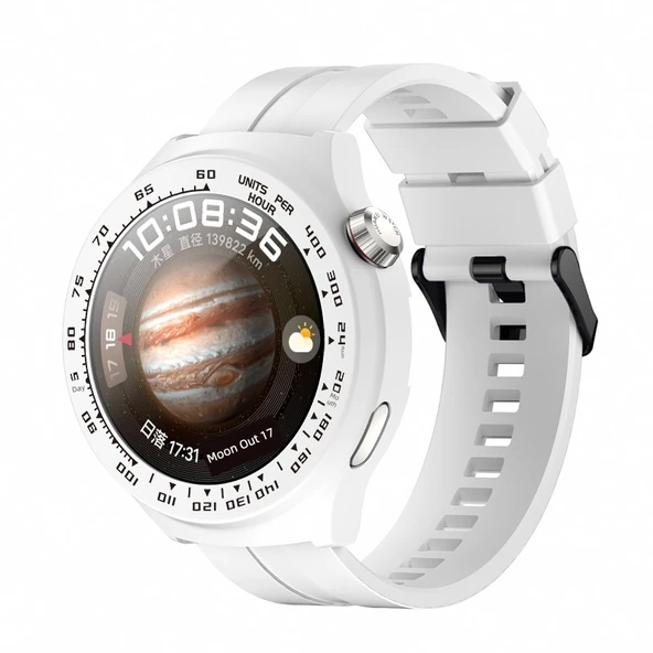 Huawei Watch4 Koruyucu Kılıf Li Shi Siyah Desenli Beyaz + Kordon