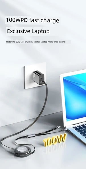2'si 1 Arada USB Data Şarj Kablosu - Geri Çekilebilir - 120cm - Lacivert - 9