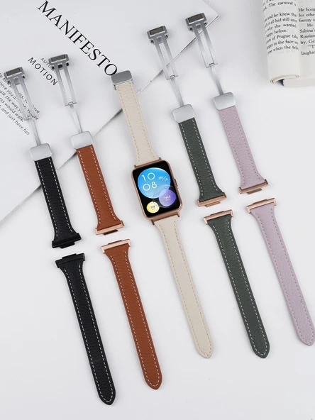 Huawei FIT/new/elegant Uyumlu Litchi Siyah Deri Manyetik Kordon + HD Film - 6