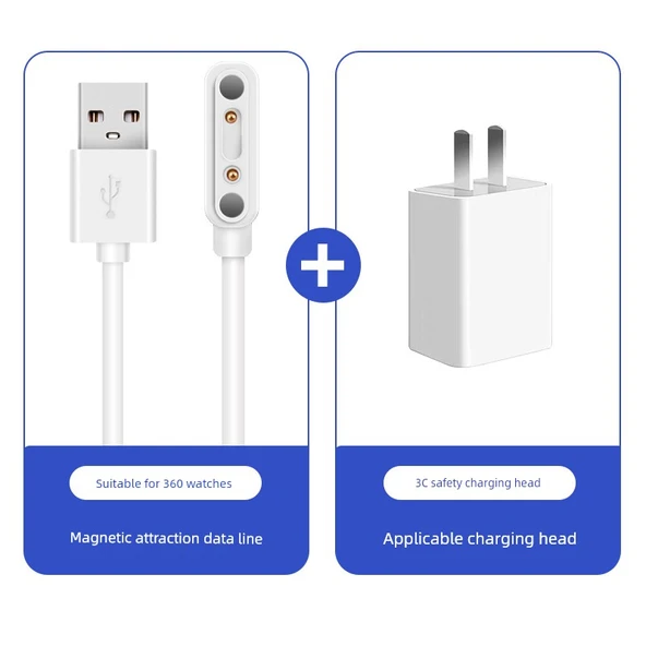 360 Çocuk Saati Manyetik Şarj Kablosu ve Şarj Başlığı - P1 Pro/8X Pro/9X Pro - Beyaz