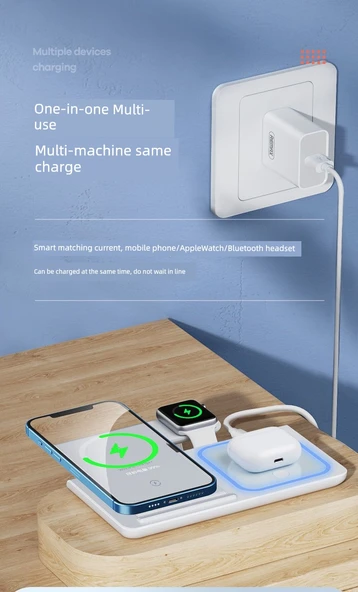3'ü 1 Arada Katlanabilir Beyaz Kablosuz Şarj Aleti - Apple Watch, iPhone, AirPods - 8