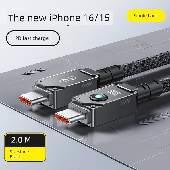 iPhone 16/15 Uyumlu Hızlı Şarj Kablosu - Xingyao Siyahı 2m Çift Type-C