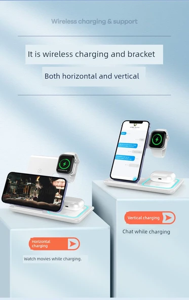 3'ü 1 Arada Katlanabilir Beyaz Kablosuz Şarj Aleti - Apple Watch, iPhone, AirPods - 5