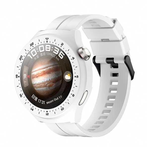 Huawei Watch4 Koruyucu Kılıf Resmi Siyah Desenli Beyaz Kordonlu