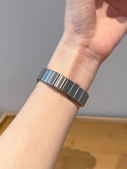 Apple Watch Paslanmaz Çelik Kelebek Tokalı Bambu Kordon - Gümüş iwatchS10-42mm - 8