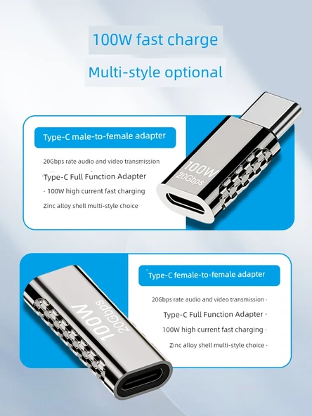 Type-C Erkek Dişi Düz Kafa 100W Çinko Alaşımlı Adaptör - 3
