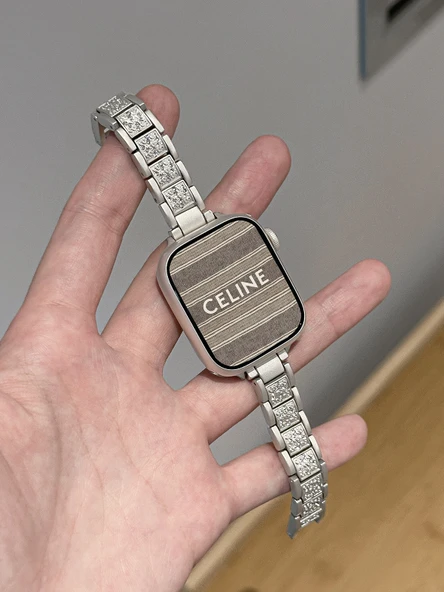 Elmas İşlemeli Apple Watch Metal Kordon - 44mm Kadran-iwatch4/5/6/se, Gümüş - 4