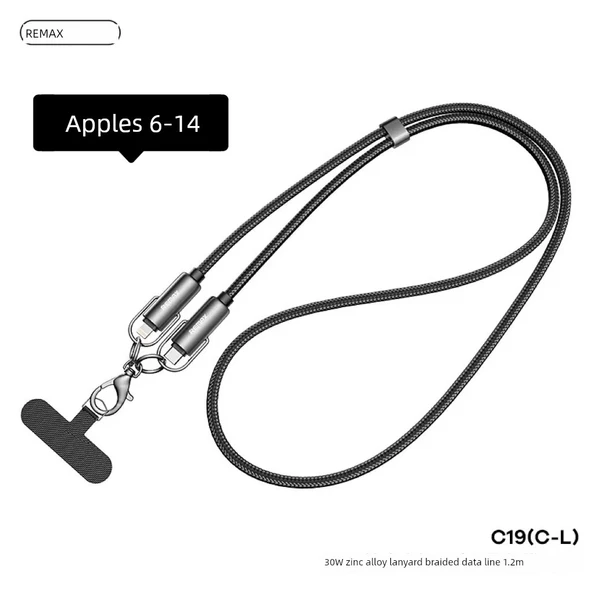 Apple 6-14 Uyumlu 30W Hızlı Şarj Data Kablosu - Siyah (C-L) 12cm