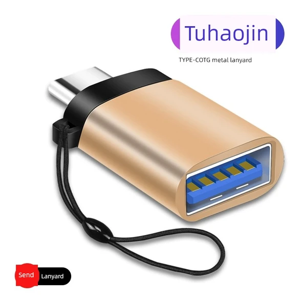 Type-C OTG Adaptör - Metal Kordonlu - Altın - 1 Adet