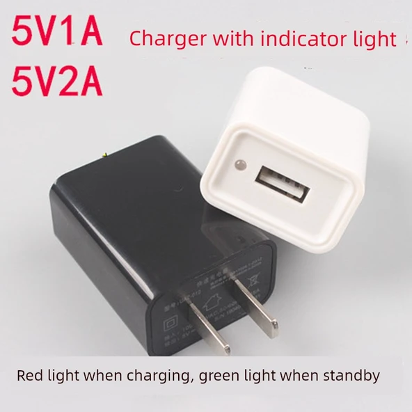 Renk Değiştiren Lambalı 5V1A Şarj Başlığı - 5V1A Başlık + 1m Düz Apple Şarj Kablosu - 3