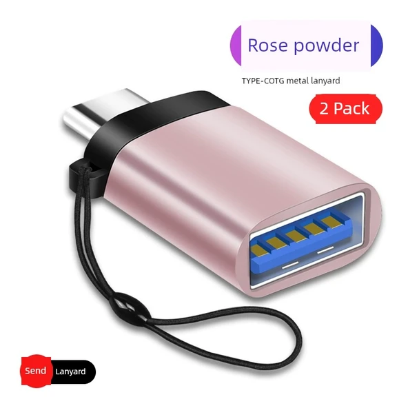 Type-C OTG Adaptör - Metal Kordonlu - Rose Gold - 2 Adet