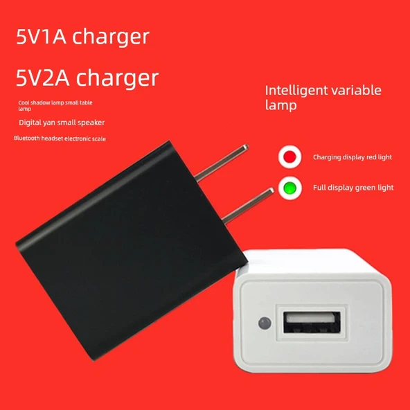 Renk Değiştiren Lambalı 5V USB Şarj Başlığı - 5V2A Başlık + 2m Android Hızlı Şarj Kablosu - 2