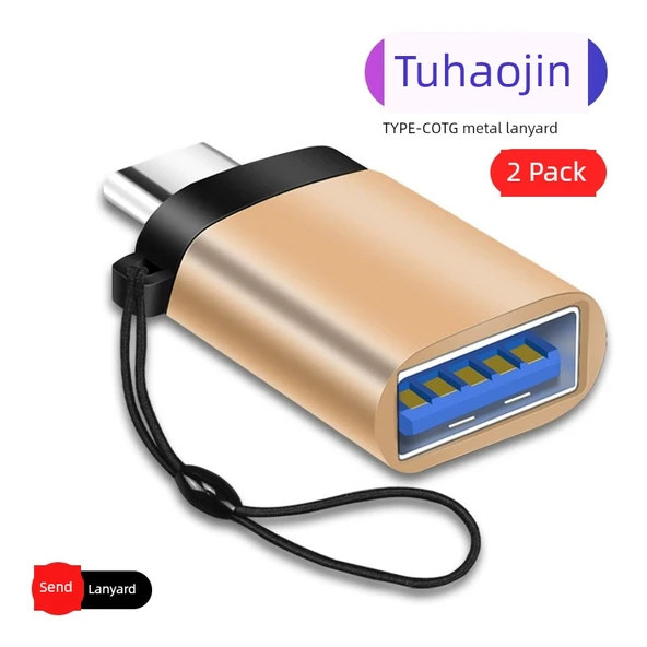 Type-C OTG Adaptör - Metal Kordonlu - Altın - 2 Adet