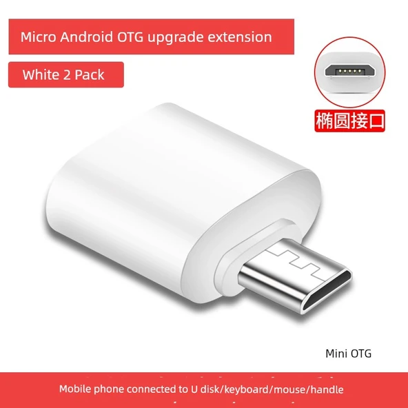 Micro USB OTG Adaptör - Uzatılmış Beyaz - 2 Adet