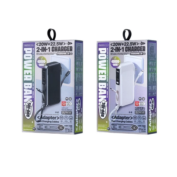 10000mAh Taşınabilir Şarj Aleti - Dahili Kablolu - Yunyanmi - 6