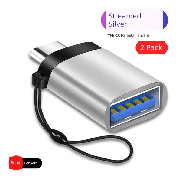 Type-C OTG Adaptör - Metal Kordonlu - Gümüş - 2 Adet