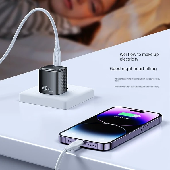 Toocki 20W Şarj Aleti ve 2m DP Kablo - Yağmur Sis Mavi (Apple 8-14) - 3