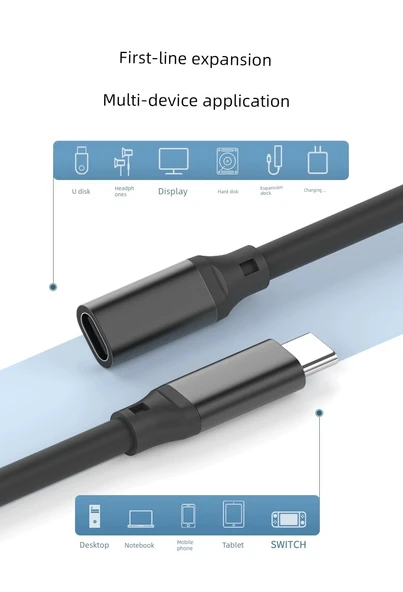Type-C USB 3.2 Gen 2 Uzatma Kablosu - Siyah - 1 Metre - 9