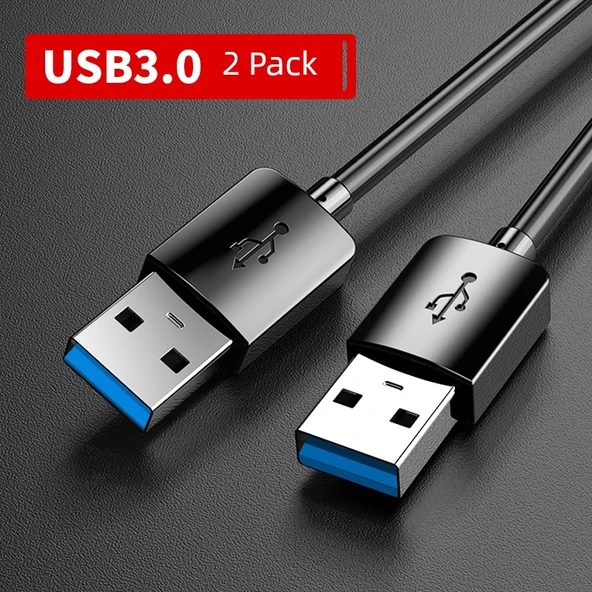 Çift Başlıklı USB 3.0 Data Kablosu - 3 Metre - Siyah