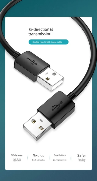 Çift Başlıklı USB 3.0 Data Kablosu - 0.25 Metre - Siyah - 6