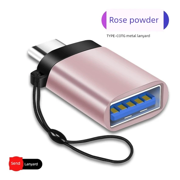 Type-C OTG Adaptör - Metal Kordonlu - Rose Gold - 1 Adet