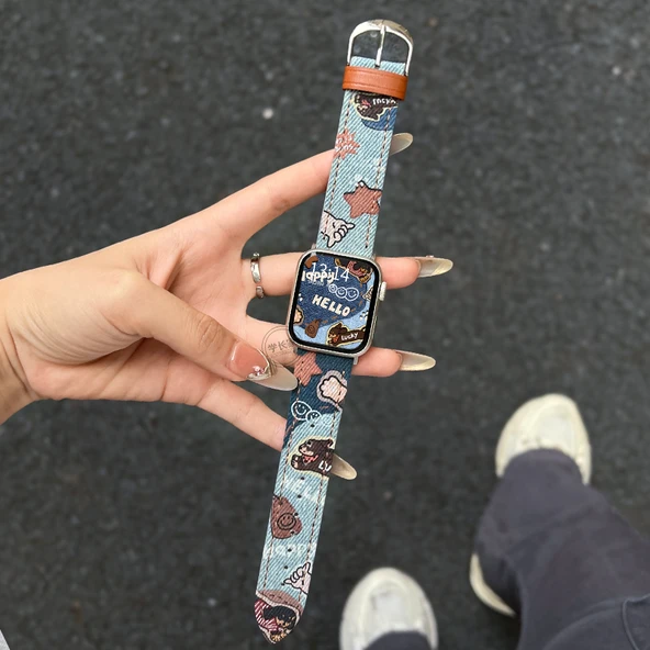 Denim Deri - Gülen Köpek vivo WATCH 2 [46mm] için