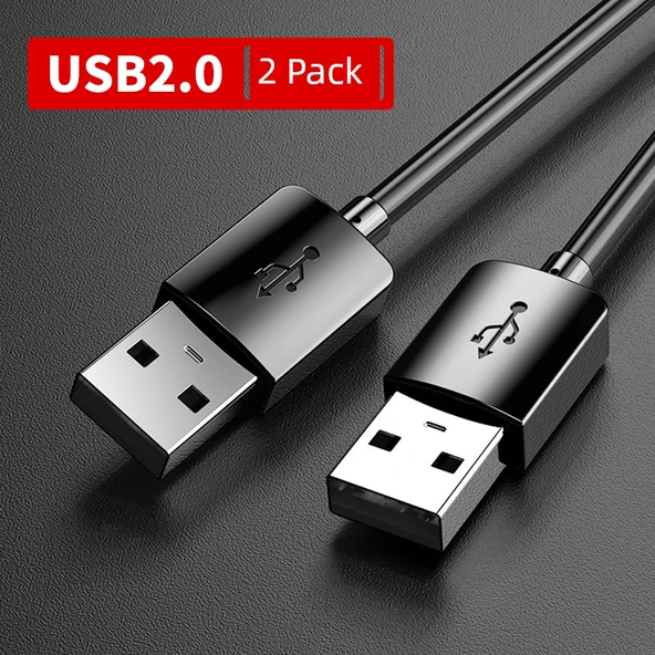 Çift Başlıklı USB 2.0 Data Kablosu - 1 Metre - Siyah