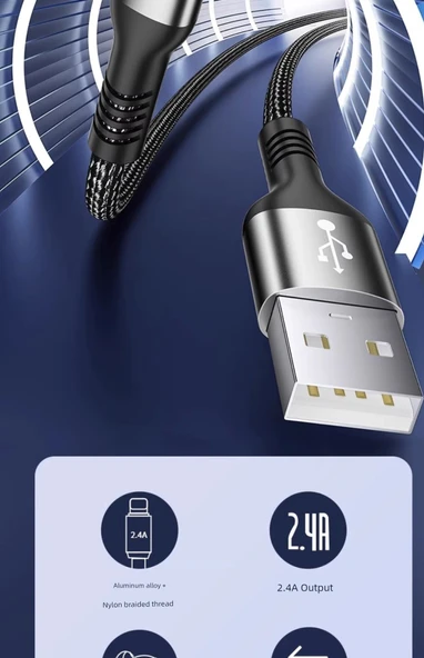 Apple iPhone/iPad Hızlı Şarj Data Kablosu - 1m Örgü Yeşil - İkili Paket - 6