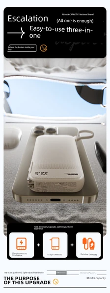 10000mAh Taşınabilir Şarj Aleti - Dahili Kablolu - Yunyanmi - 11