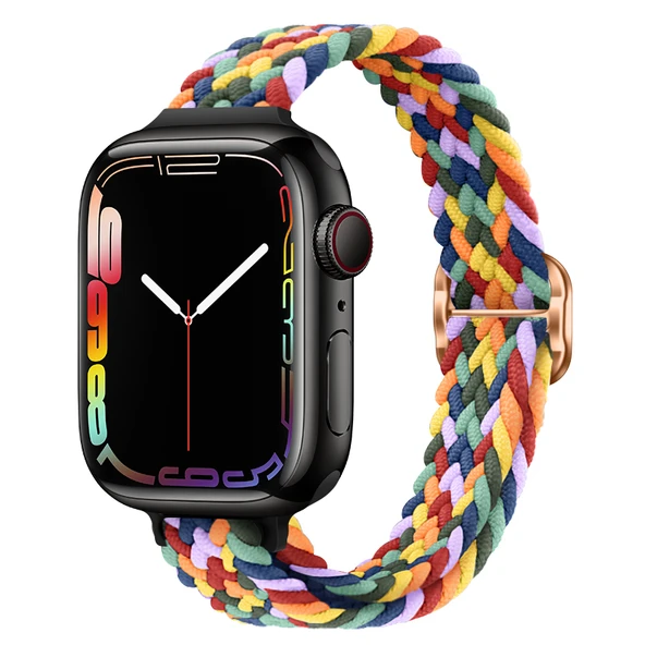 Apple Watch 42/44/45/49mm W Desenli Yedi Renkli Naylon Kordon