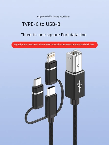 3'ü 1 Arada Type-C/Lightning/Micro USB MIDI Kablosu - Siyah - 1 Metre - 2