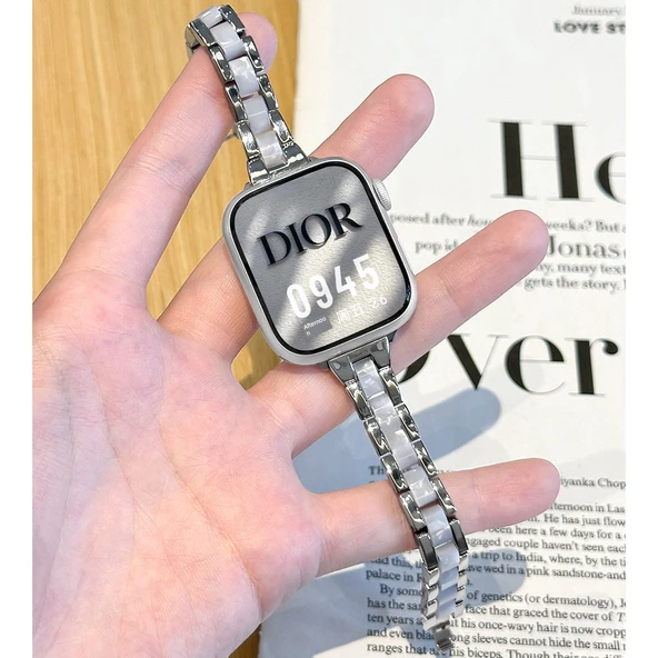 40mm iWatch 4/5/6/SE Gümüş Metal Reçine Kordon