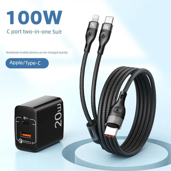 Type-C Lightning Micro USB Data Kablosu - 1.2m - 20W Çift Port Şarj Aleti