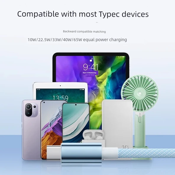 Type-C USB Kablo 120W Süper Hızlı Şarj Alüminyum Örgülü 1m Siyah - 5