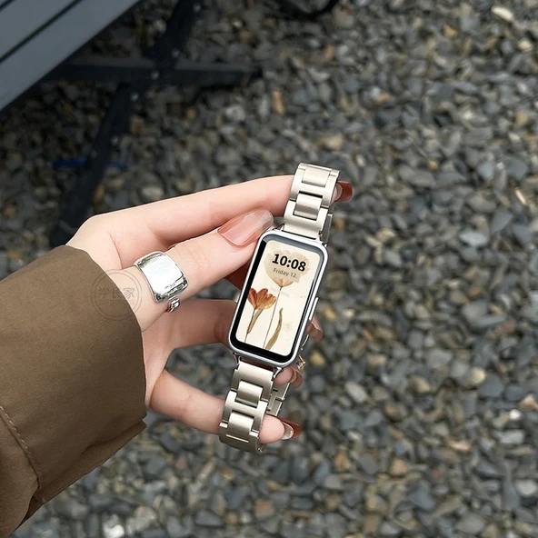 Huawei Bileklik 9/9NFC Yıldız Rengi Metal I Tokalı Saat Kordonu ve Ekran Koruyucu Film (Model 1)