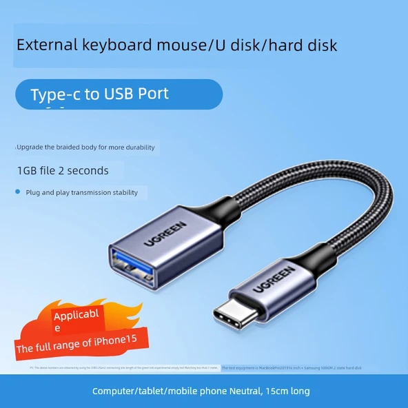 Type-C USB 3.0 Data Kablosu - 0.15m - Uzay Grisi Alaşım Örgü