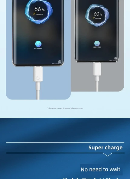 6A Süper Hızlı Şarj Type-C Data Kablosu - 0.5m Krem Beyazı - 8
