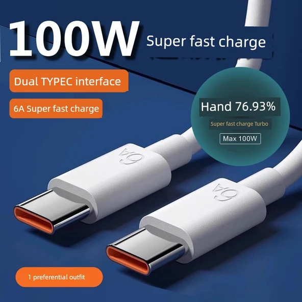 100W Süper Hızlı Şarj Kablosu - Çift Type-C - 1.5m - Tek Paket