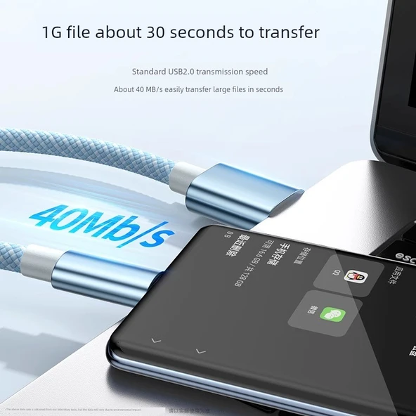 Type-C USB Kablo 120W Süper Hızlı Şarj Alüminyum Örgülü 1m Siyah - 4