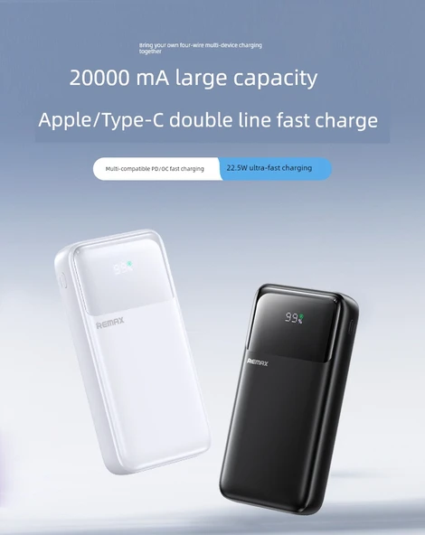 10000mAh Taşınabilir Şarj Aleti - 4 Kablolu - 20W Hızlı Şarj - Beyaz - 4