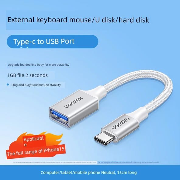 Type-C USB 3.0 Data Kablosu - 0.15m - Aurora Gümüş Alaşım Örgü