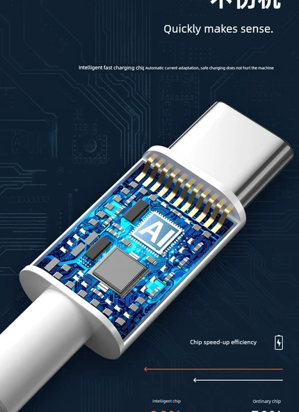 6A Süper Hızlı Şarj Type-C Data Kablosu - 3m Krem Beyazı - 11