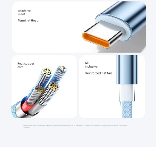 Type-C USB Kablo 120W Süper Hızlı Şarj Alüminyum Örgülü 1m Siyah - 11