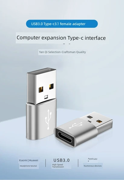 Type-C - USB Hızlı Dönüştürücü - Gümüş Beyaz - 2 Adet - 7